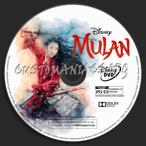 Mulan (2020) dvd label