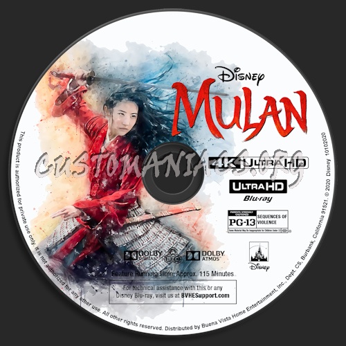 Mulan (2020) blu-ray label