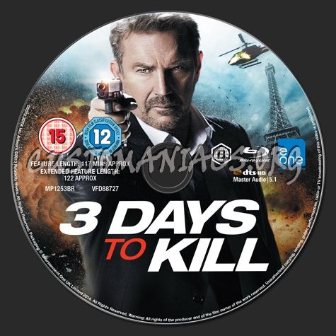 3 Days to Kill blu-ray label