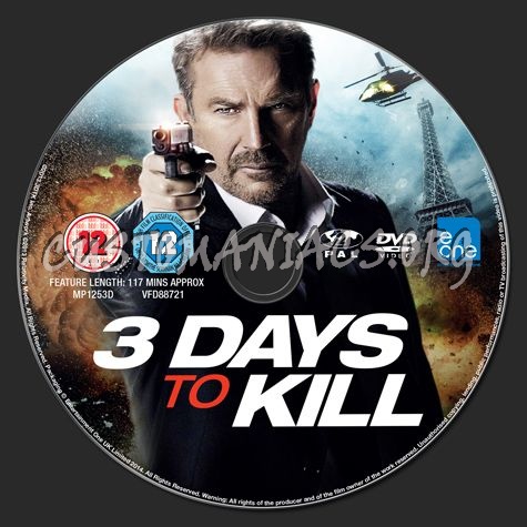 3 Days to Kill dvd label