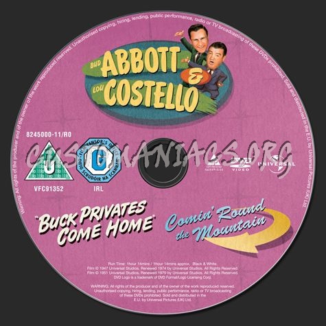 Abbott & Costello Buck Privates Come Home & Comin' Round the Mountain dvd label