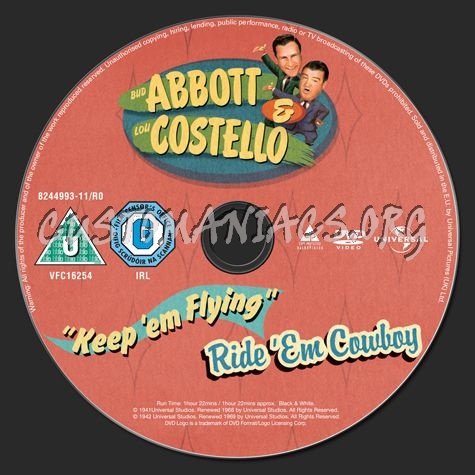 Abbott & Costello Keep 'em Flying & Ride 'em Cowboy dvd label