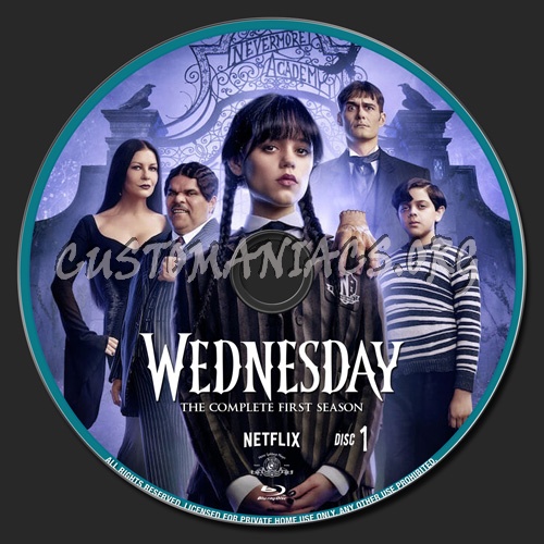 Wednesday Season 1 blu-ray label