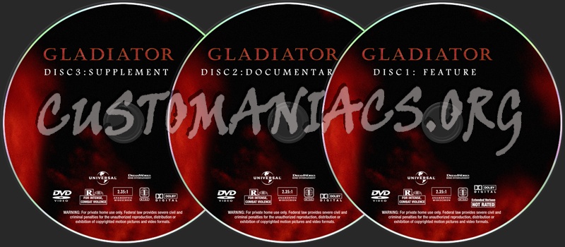 Gladiator 3 Disc Edition dvd label