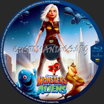 Monsters vs Aliens blu-ray label