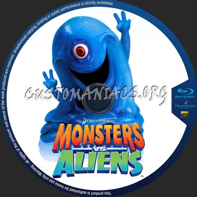 Monsters vs Aliens blu-ray label