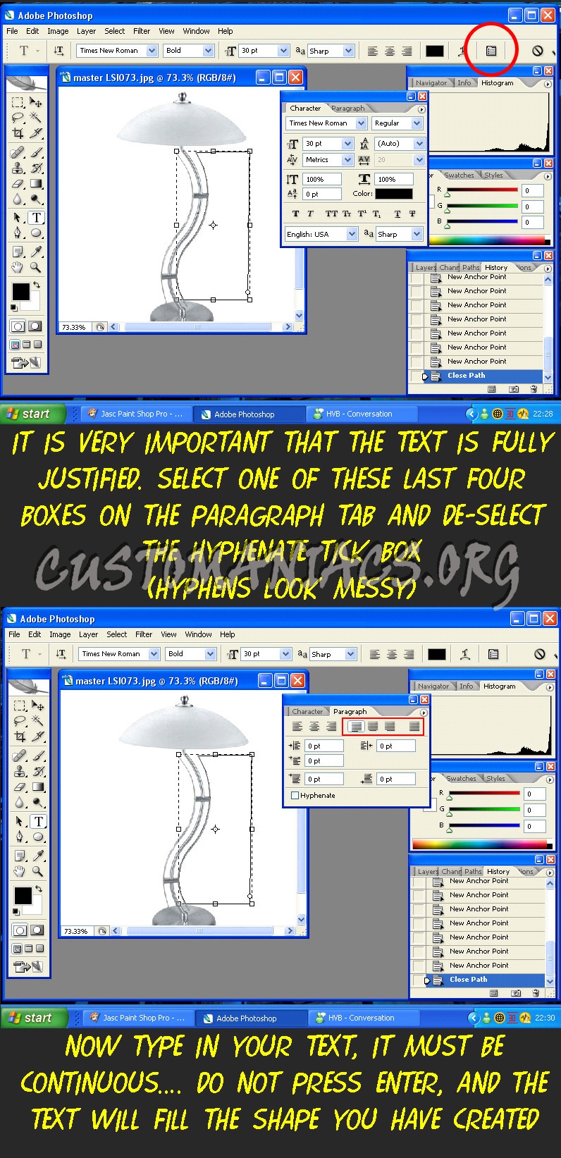 Following a shape or justify text in CS 