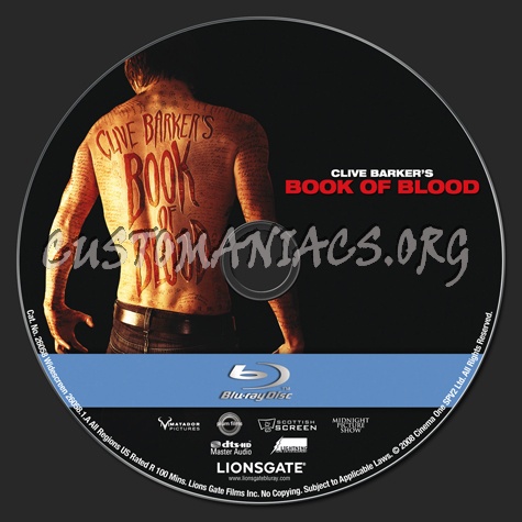 Clive Barker's Book of Blood blu-ray label