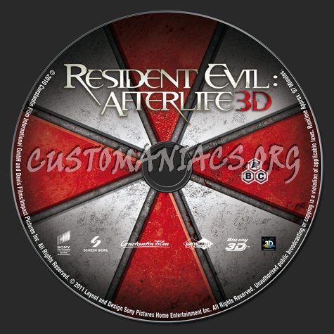 Resident Evil Afterlife 3D blu-ray label