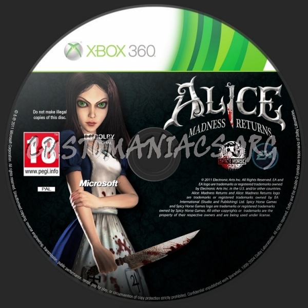 Alice: Madness Returns dvd label