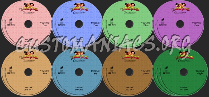 The Three Stooges Vol 1-8 dvd label