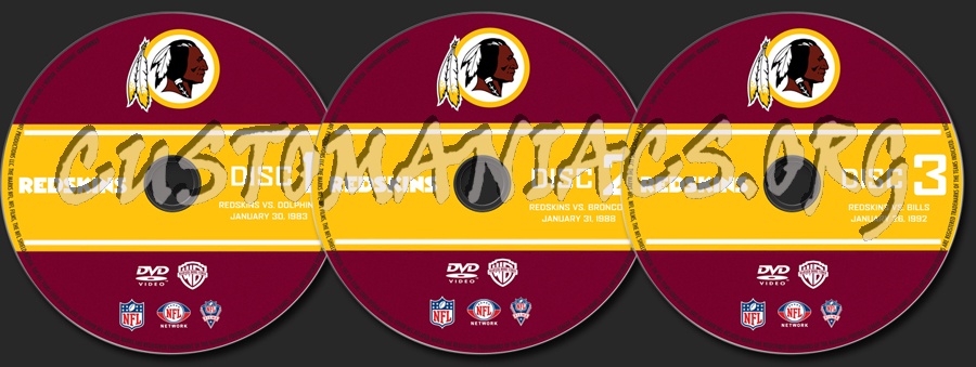 NFL 3 Greatest Games Redskins dvd label