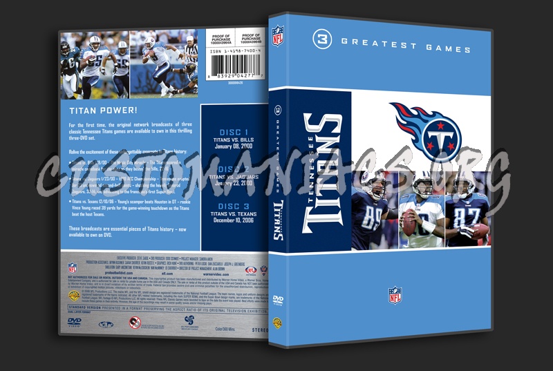 NFL 3 Greatest Games Tennessee Titans dvd cover