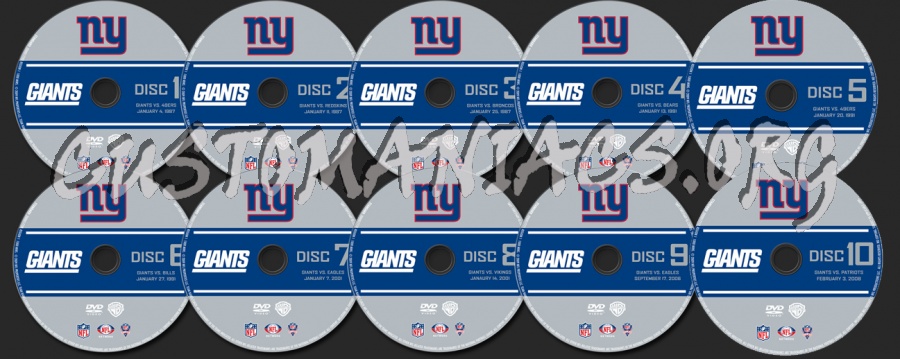 NFL 10 Greatest Games Giants dvd label