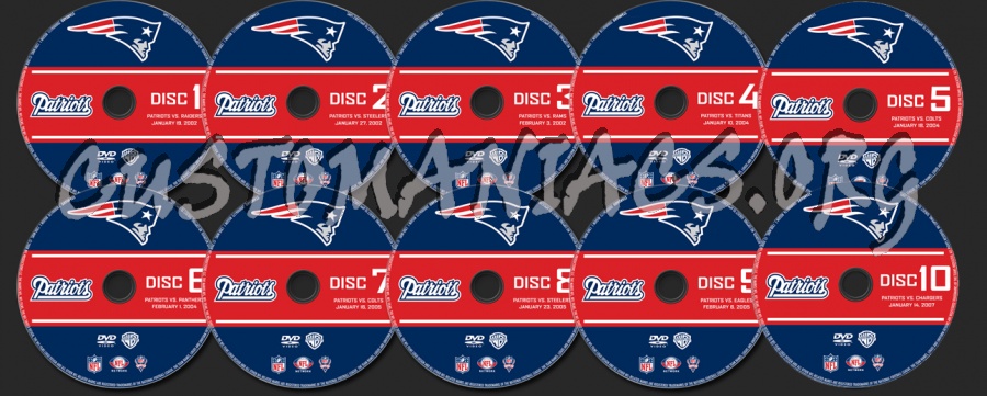 NFL 10 Greatest Games Patriots dvd label