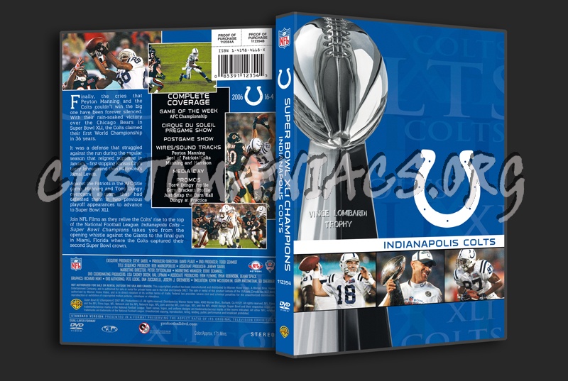 NFL Super bowl Champions XLI Indianapolis Colts dvd cover