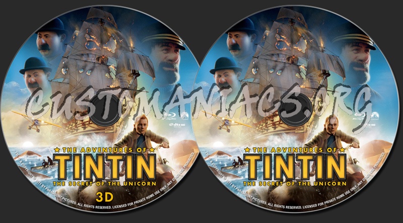 The Adventures of Tintin: The Secret of the Unicorn blu-ray label