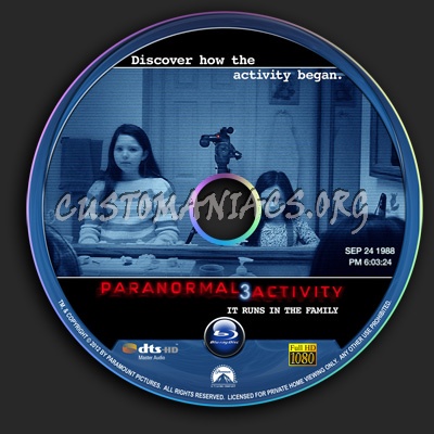 Paranormal Activity 3 blu-ray label