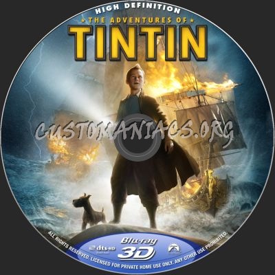 The Adventures Of TinTin 2D+3D blu-ray label