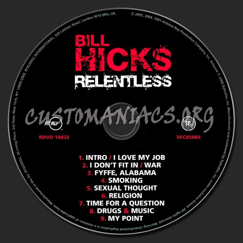 Bill Hicks - Relentless dvd label