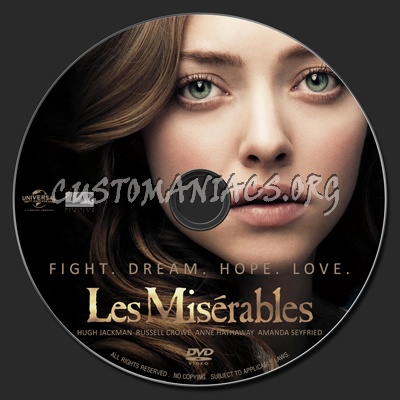 Les Miserables (2012) dvd label