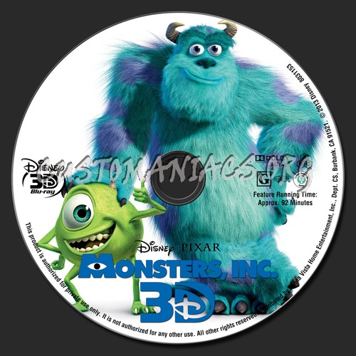 Monsters, Inc. 3D blu-ray label