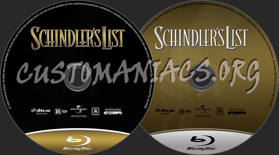 Schindler's List blu-ray label