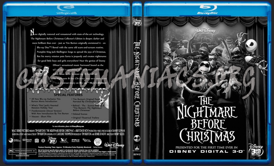 The Nightmare Before Christmas 3-D Limited Edition Black & White blu-ray cover