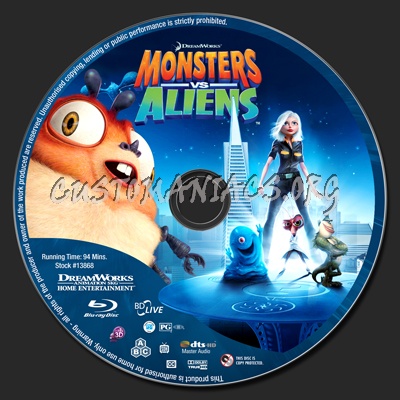 Monsters vs Aliens blu-ray label