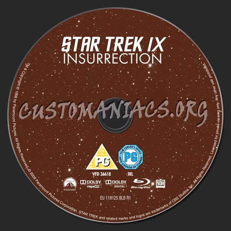 Star Trek IX Insurrection blu-ray label