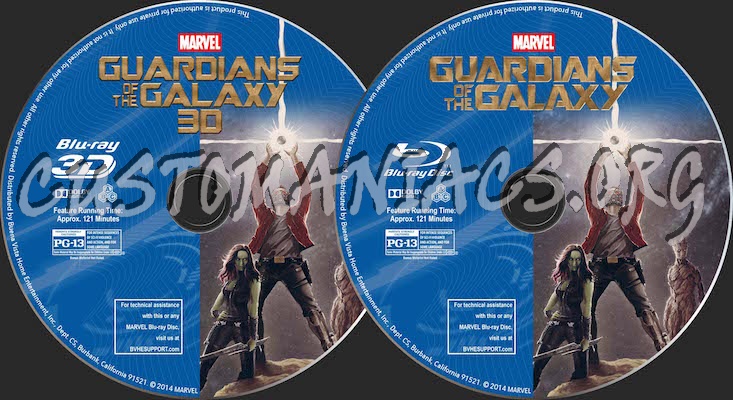 Guardians Of The Galaxy 2D and 3D blu-ray label