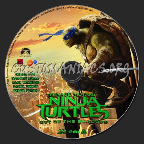 Teenage Mutant Ninja Turtles: Out of the Shadows (2D & 3D) blu-ray label