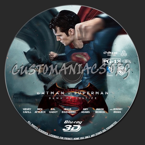 Batman v Superman: Dawn of Justice (2D+3D) blu-ray label