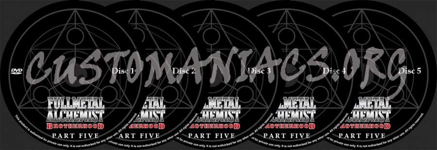 Fullmetal Alchemist: Brotherhood Part 5 dvd label