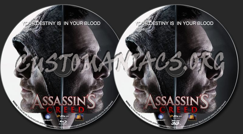 Assassin's Creed (2016) 2D + 3D blu-ray label