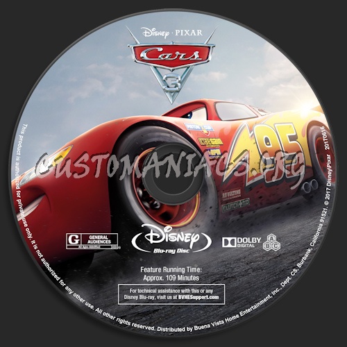 Cars 3 (Blu-ray + 3D) blu-ray label