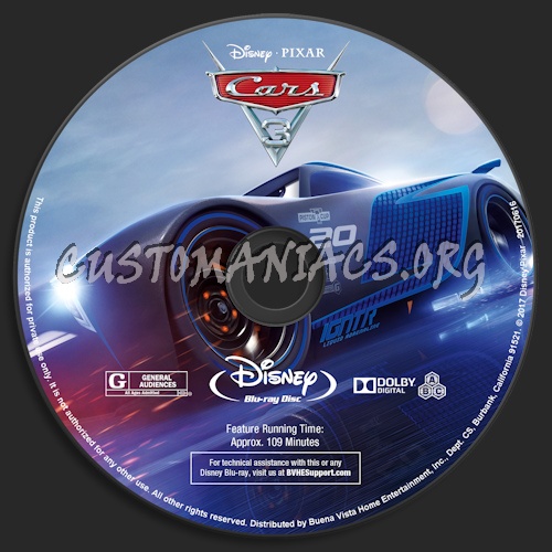 Cars 3 (Blu-ray + 3D) blu-ray label - DVD Covers & Labels by ...