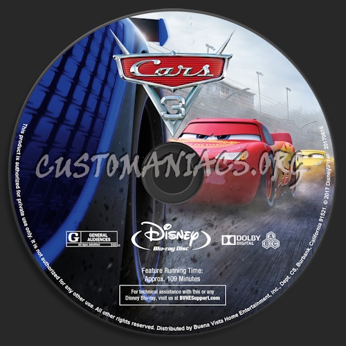 Cars 3 (Blu-ray + 3D) blu-ray label